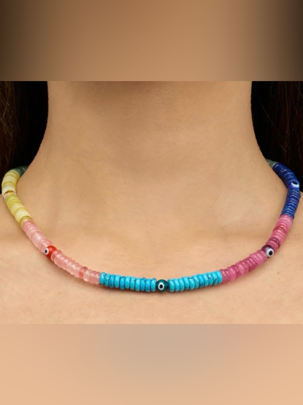 Mayamar evil eye Colorful Beaded Necklace with Turquoise and Pink Accent Beads